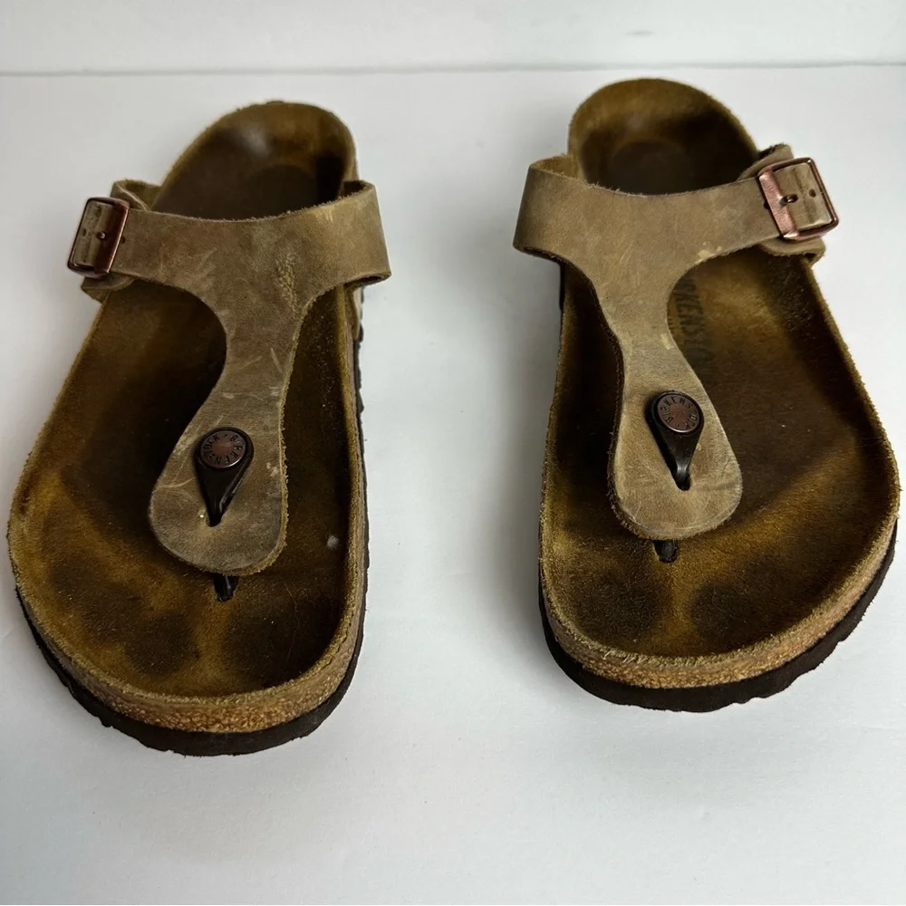 Birkenstock Gizeh Sandals Women's Size 10 or Men's 8 EU 41 Thong Shoes Tan - Picture 6 of 9